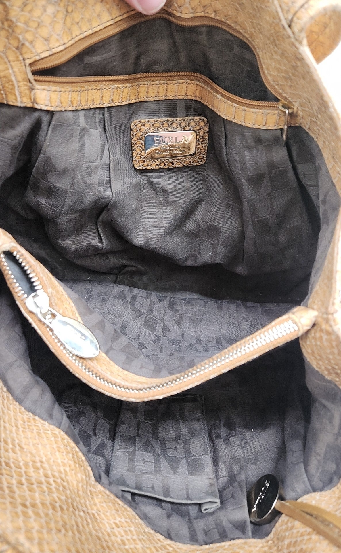 Furla Tan Leather Snakeskin Purse Bag