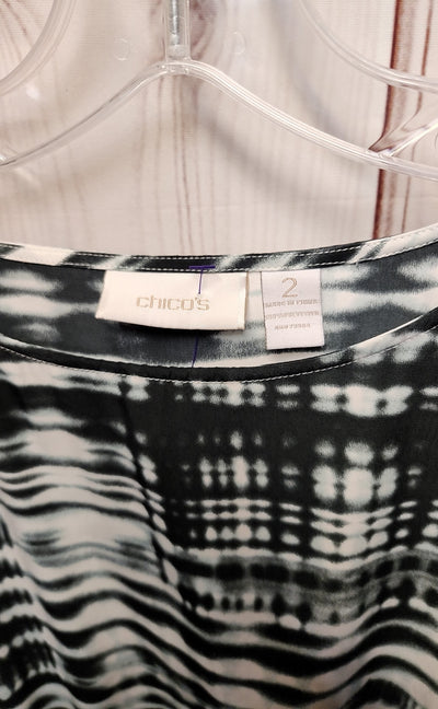 Chico's Women's Size L Black & White 3/4 Sleeve Top
