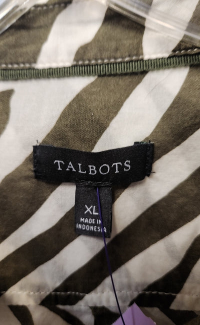 Talbots Women's Size XL White & Green Long Sleeve Top