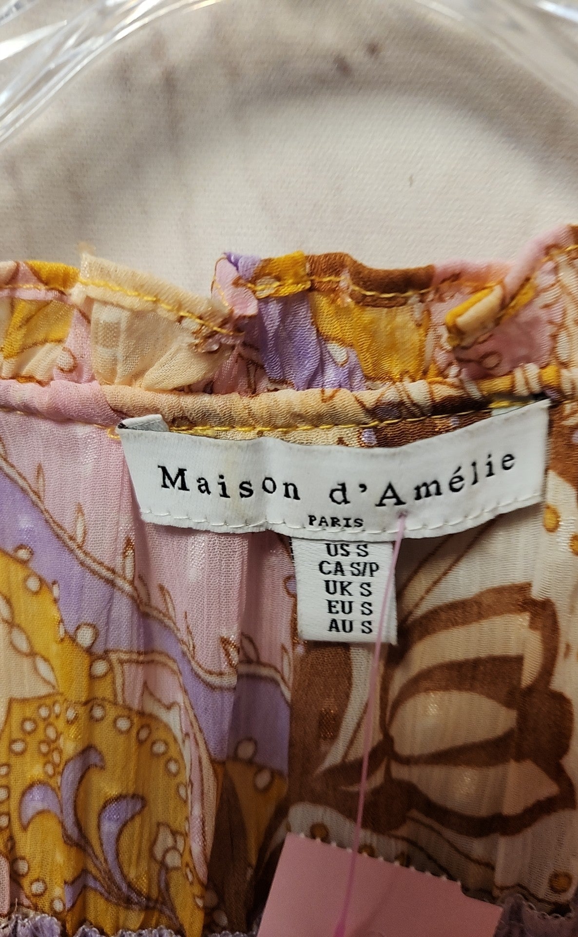 Maison d'Amelie Women's Size S Pink & Yellow Short Sleeve Top