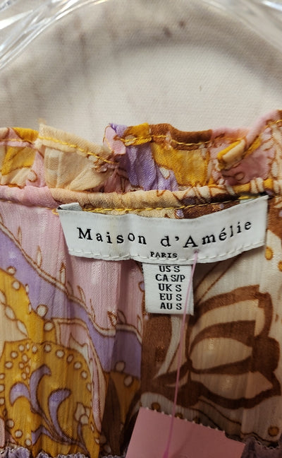 Maison d'Amelie Women's Size S Pink & Yellow Short Sleeve Top