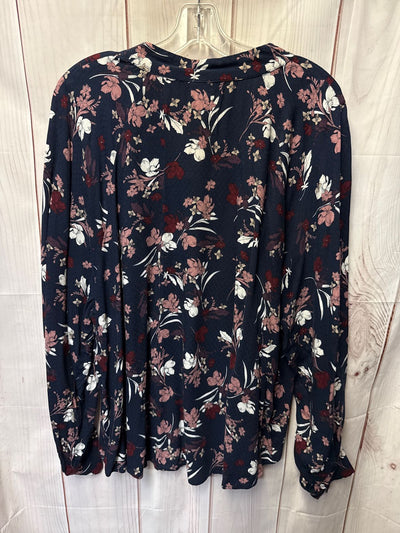Liz Claiborne Women's Size 2X Navy Floral Long Sleeve Top
