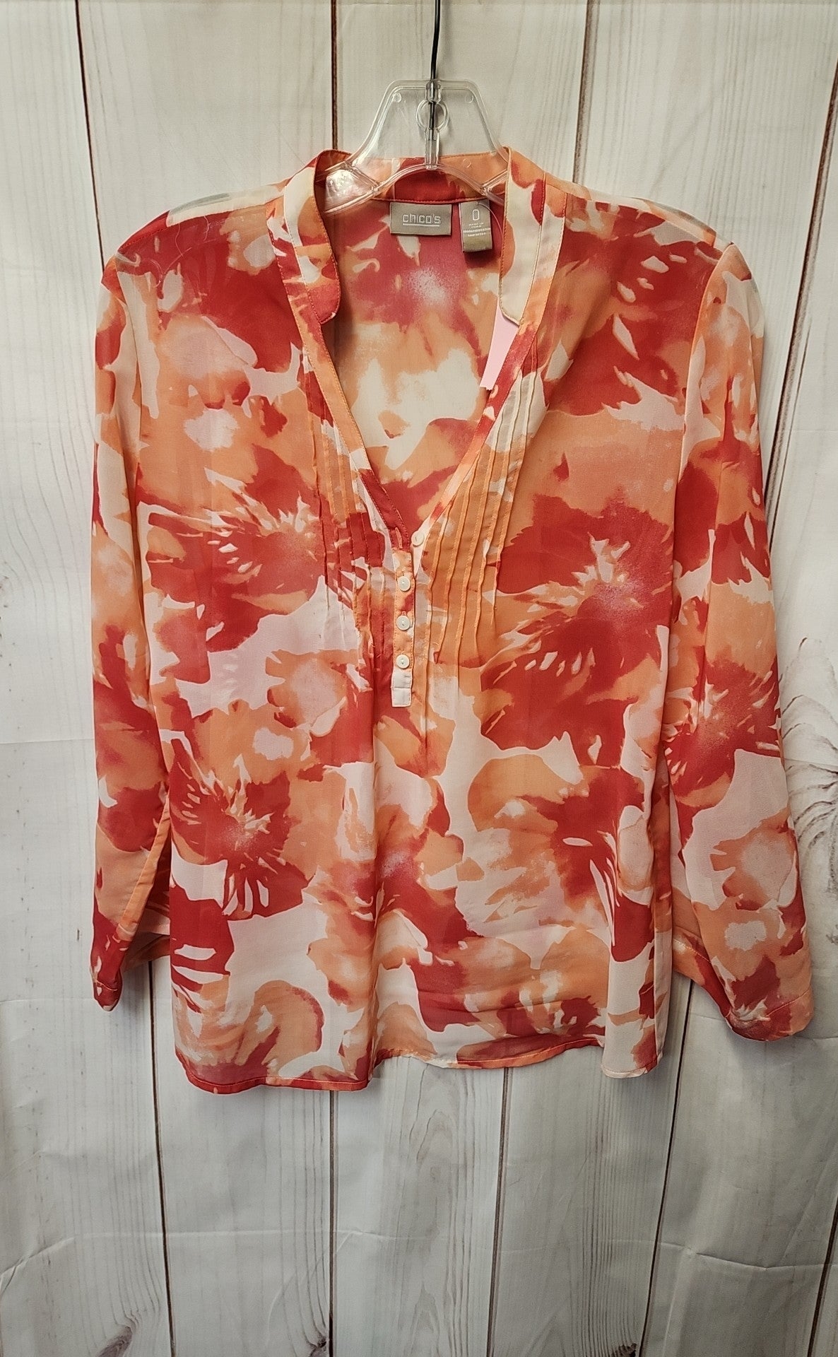 Chico's Women's Size 0 = US S Pink Floral 3/4 Sleeve Top