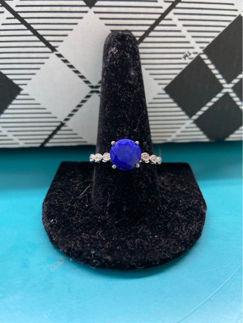 .925 Sterling Silver Size 10 Blue Stones Ring