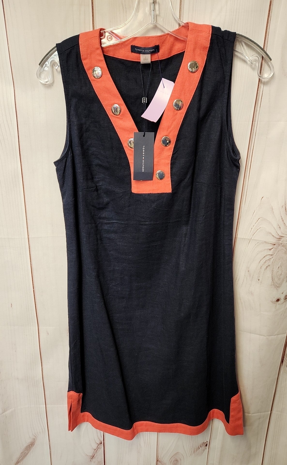 NWT Tommy Hilfiger Women's Size 4 Navy Linen Blend Dress