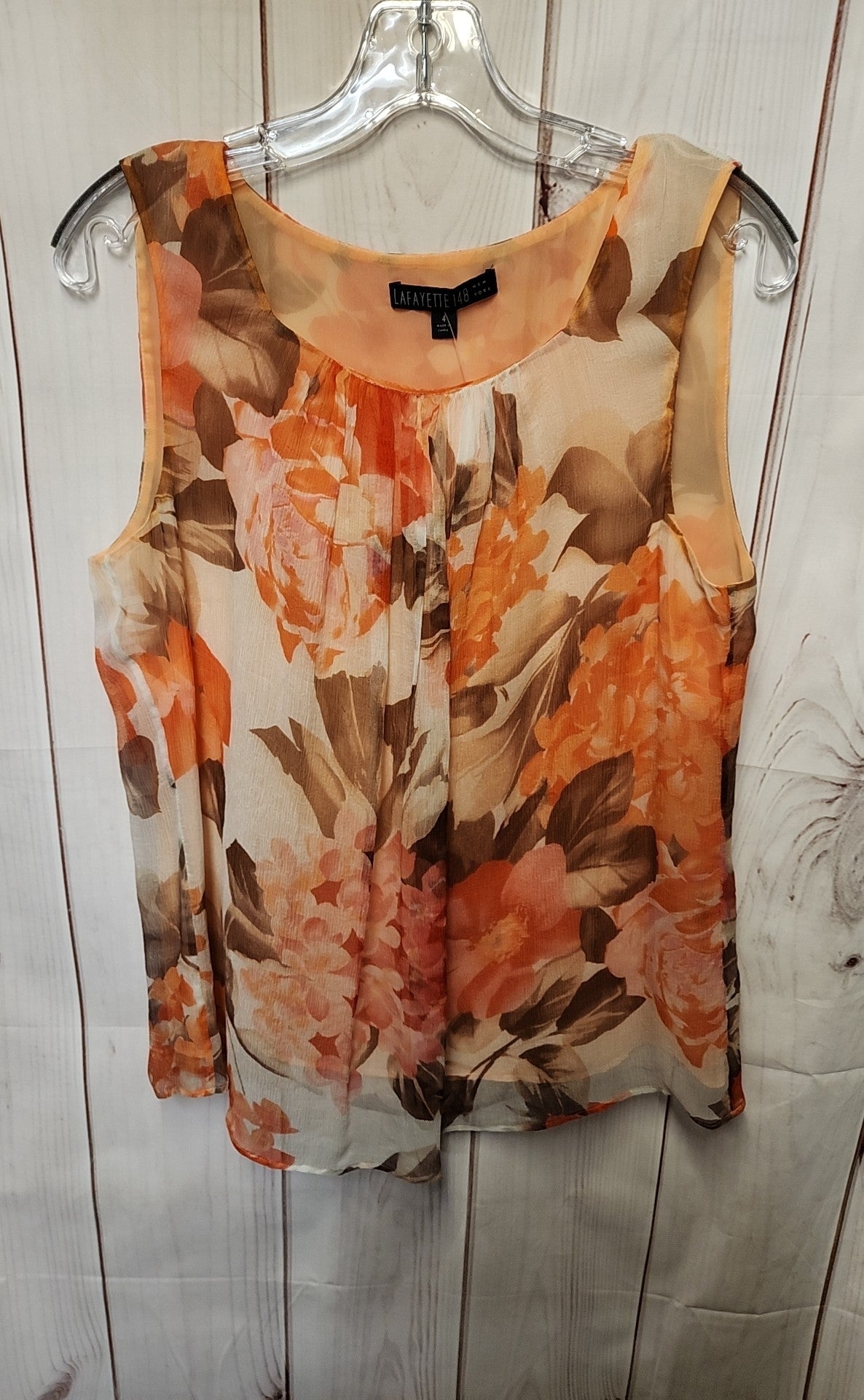 Lafayette 148 Women's Size 4 Peach Floral Sleeveless Top