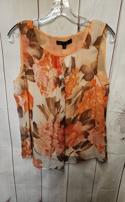 Lafayette 148 Women's Size 4 Peach Floral Sleeveless Top