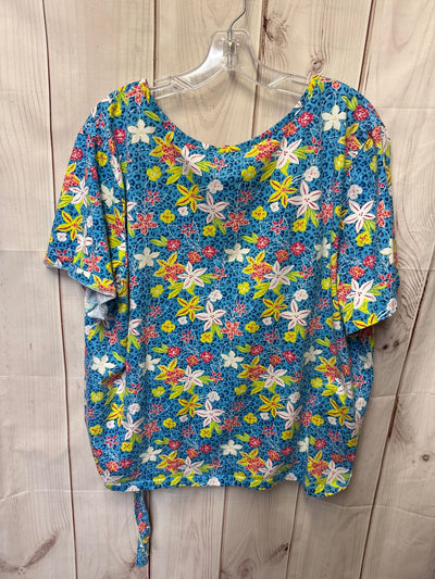 Cozee Corner Women's Size 3X Blue Floral Short Sleeve Top