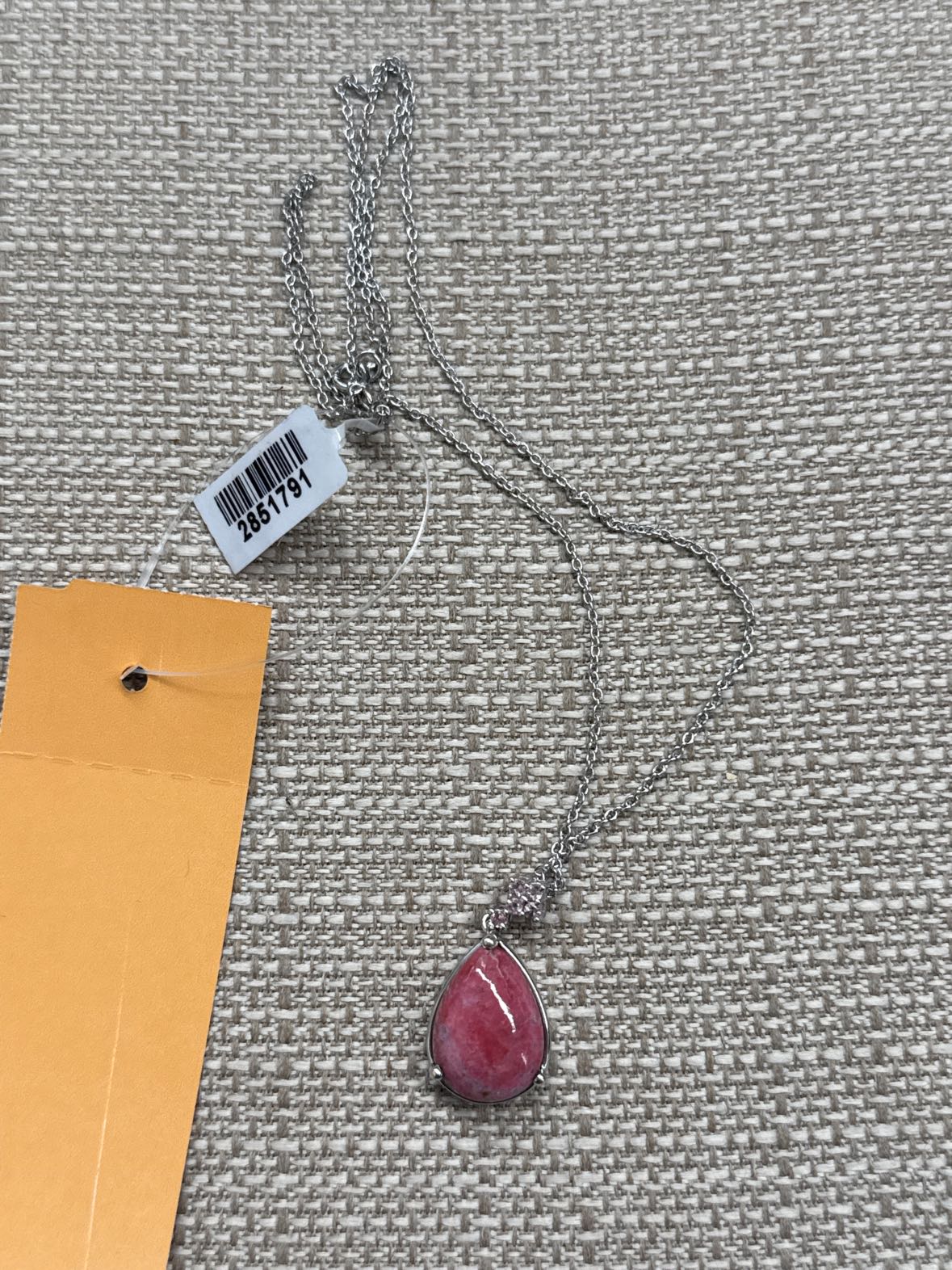 .925 Sterling Silver Pink Stone  Necklace