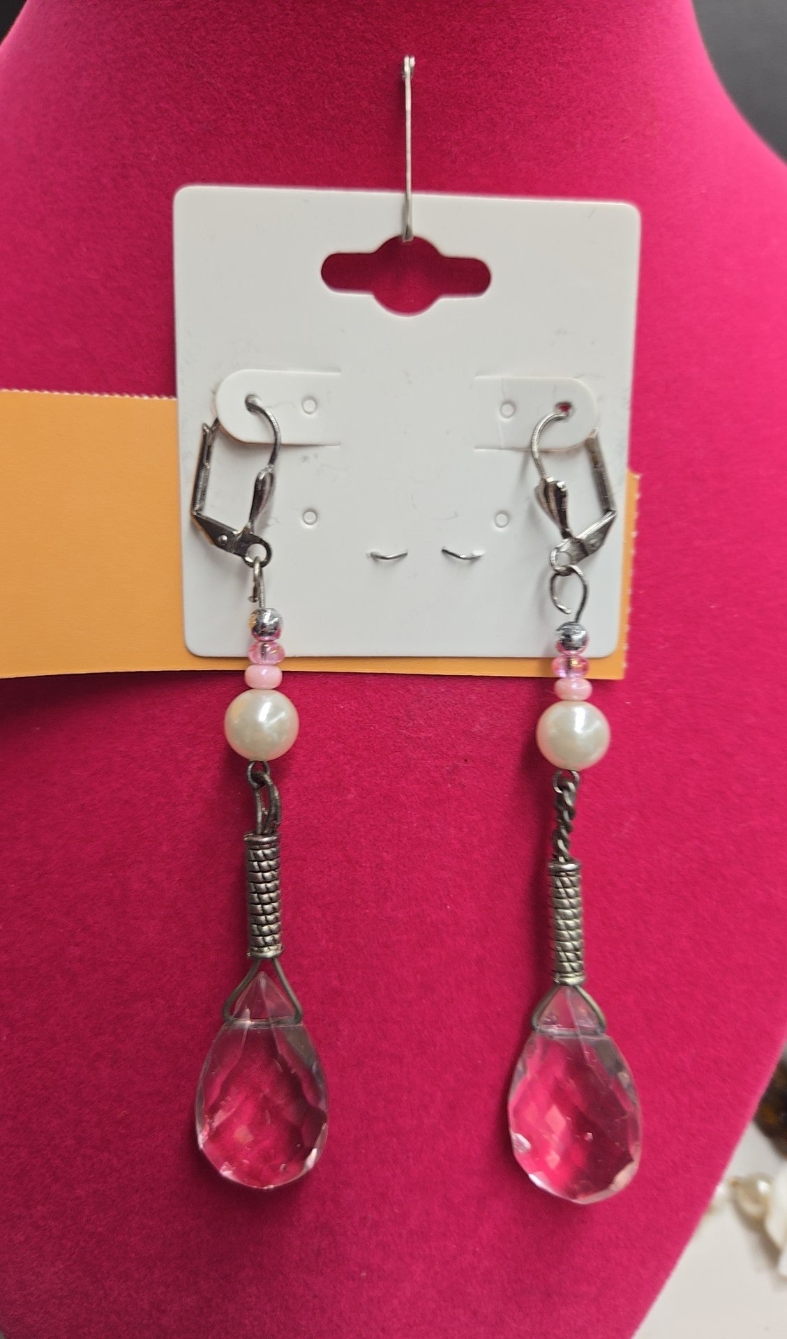 Pink Beaded Drop Earrings
