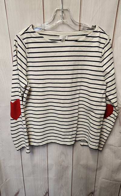 J Crew Women's Size M White & Blue Long Sleeve Top