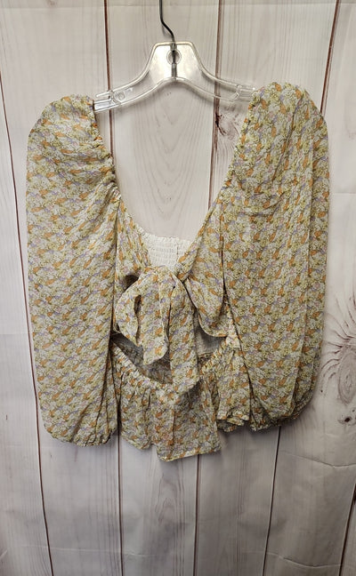 Astr the Label Women's Size M Yellow Floral Long Sleeve Top