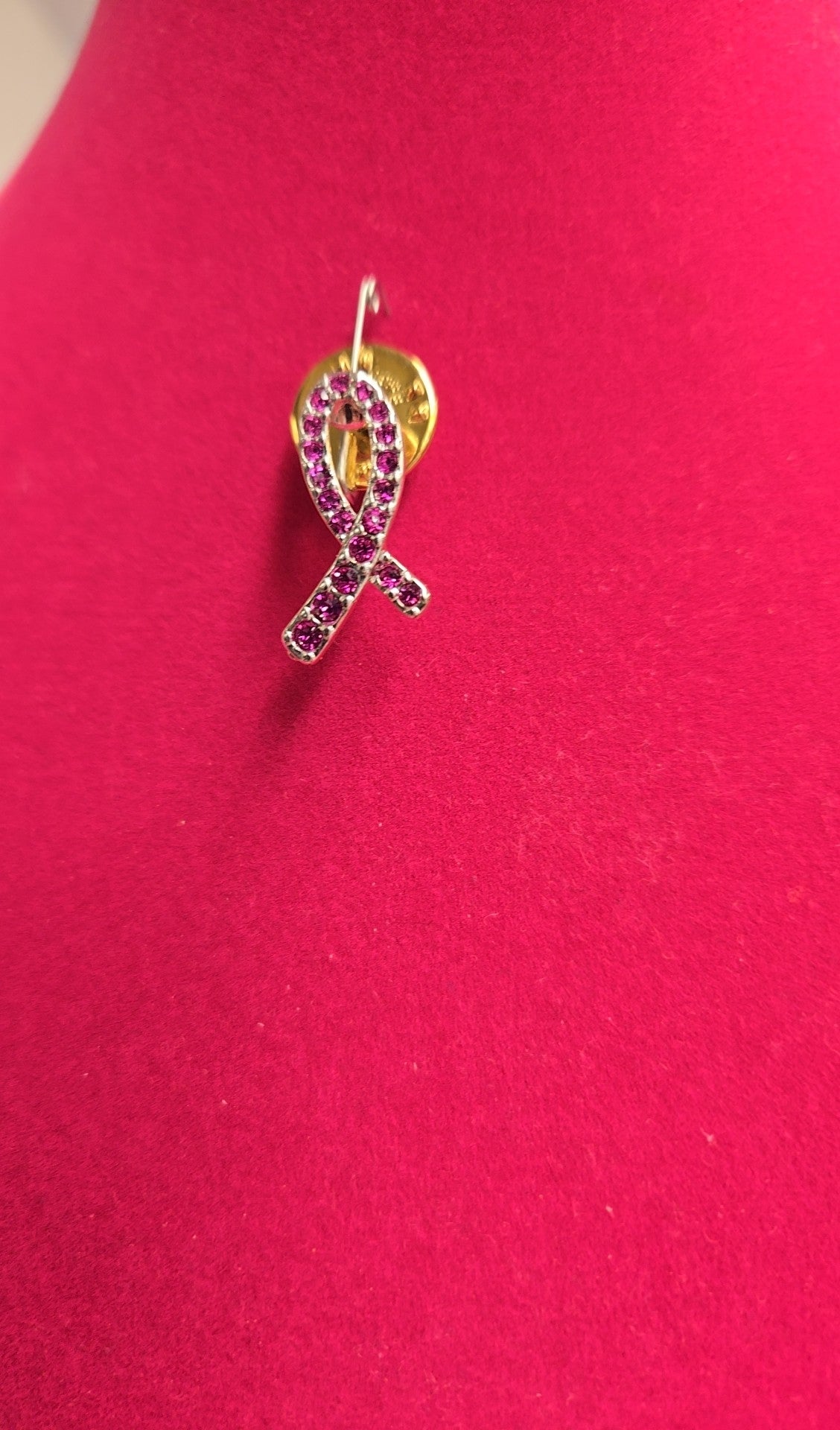 Breast Cancer Awareness Pink Rhinestone Brooch Pin