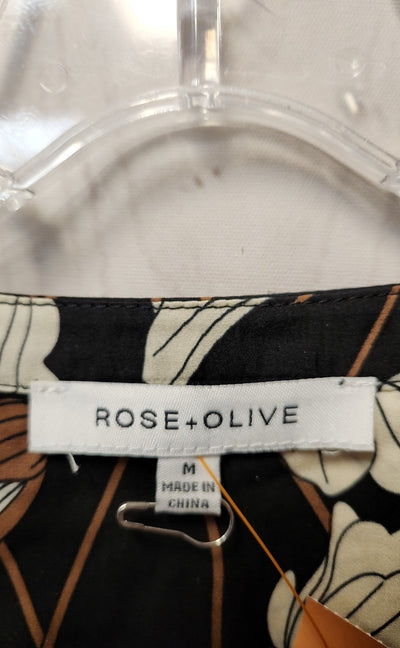 Rose & Olive Women's Size M Black & Brown Floral Long Sleeve Top