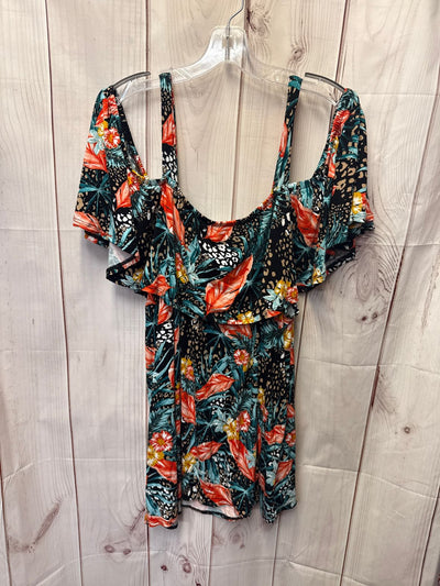 Jessica London Women's Size 26/28 Black Floral Cold Shoulder Top