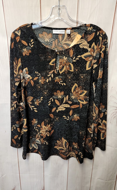 Susan Graver Women's Size XS Petite Black Floral Long Sleeve Top
