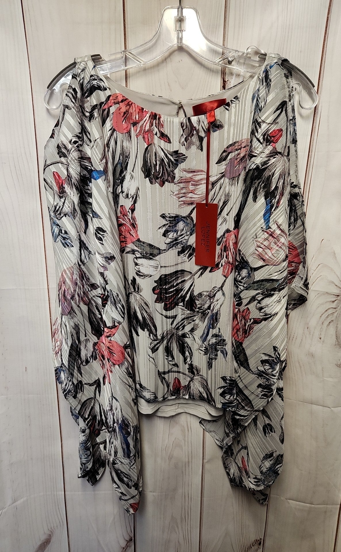 NWT Jessica Simpson Women's Size XL Gray Floral Cold Shoulder Top