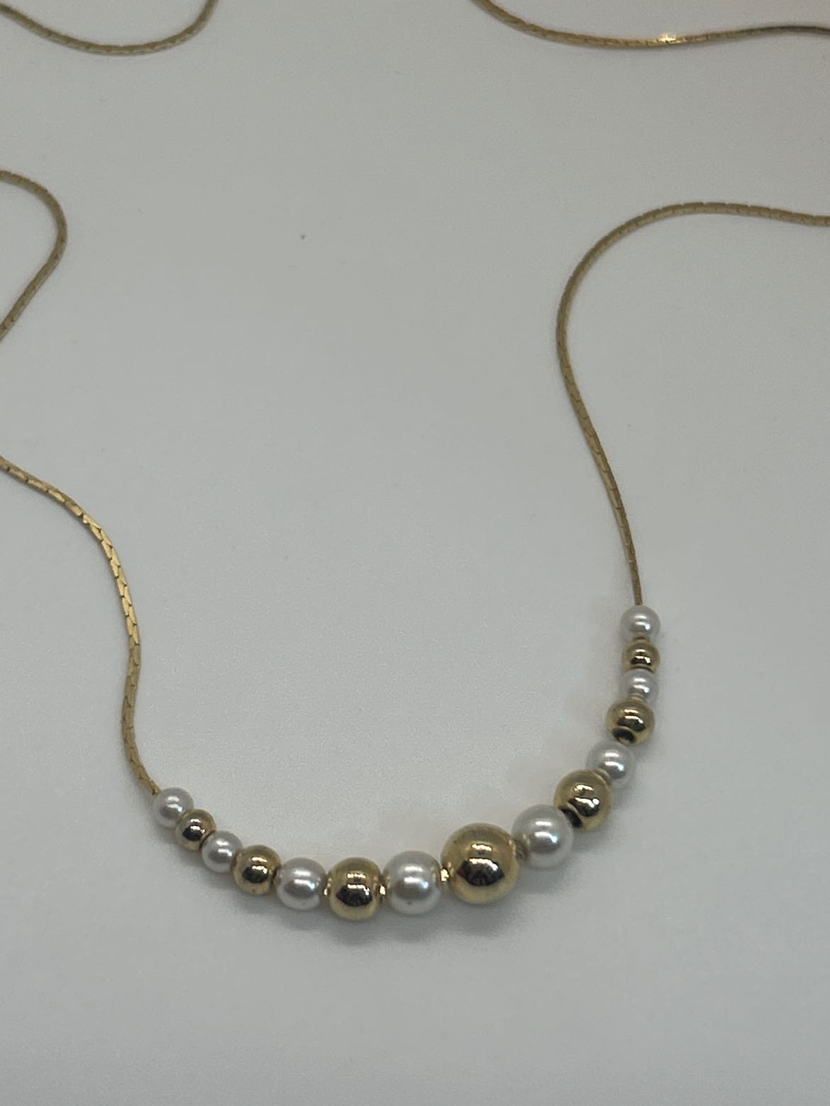 Long Gold & White Bead Gold Necklace
