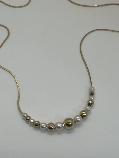 Long Gold & White Bead Gold Necklace