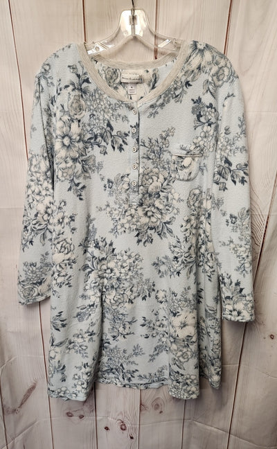 Miss Elaine Women's Size XL Light Blue Floral Nightgown