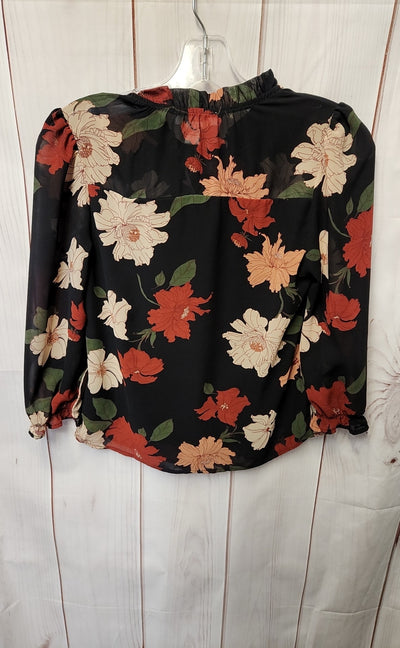 Monteau Women's Size S Black Floral 3/4 Sleeve Top