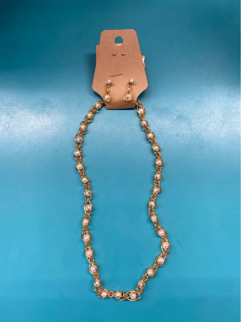 Napier Gold & Pearl Necklace & Earrings Jewelry Set