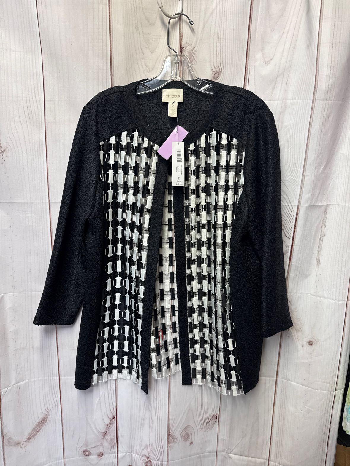 NWT Chico's Women's Size 2 = L Black & White Cardigan