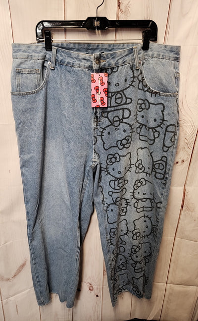 NWT Shein Women's Size 2X/3X Blue Jeans Hello Kitty Waist 40-42" Inseam 27"
