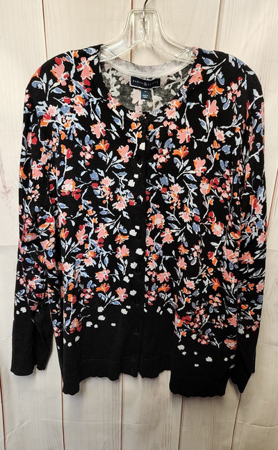 Karen Scott Women's Size 2X Black Floral Cardigan