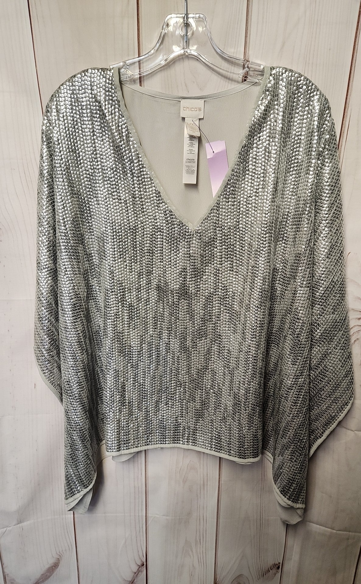Chico's Women's Size Large/X-Large Gray Sequined Poncho