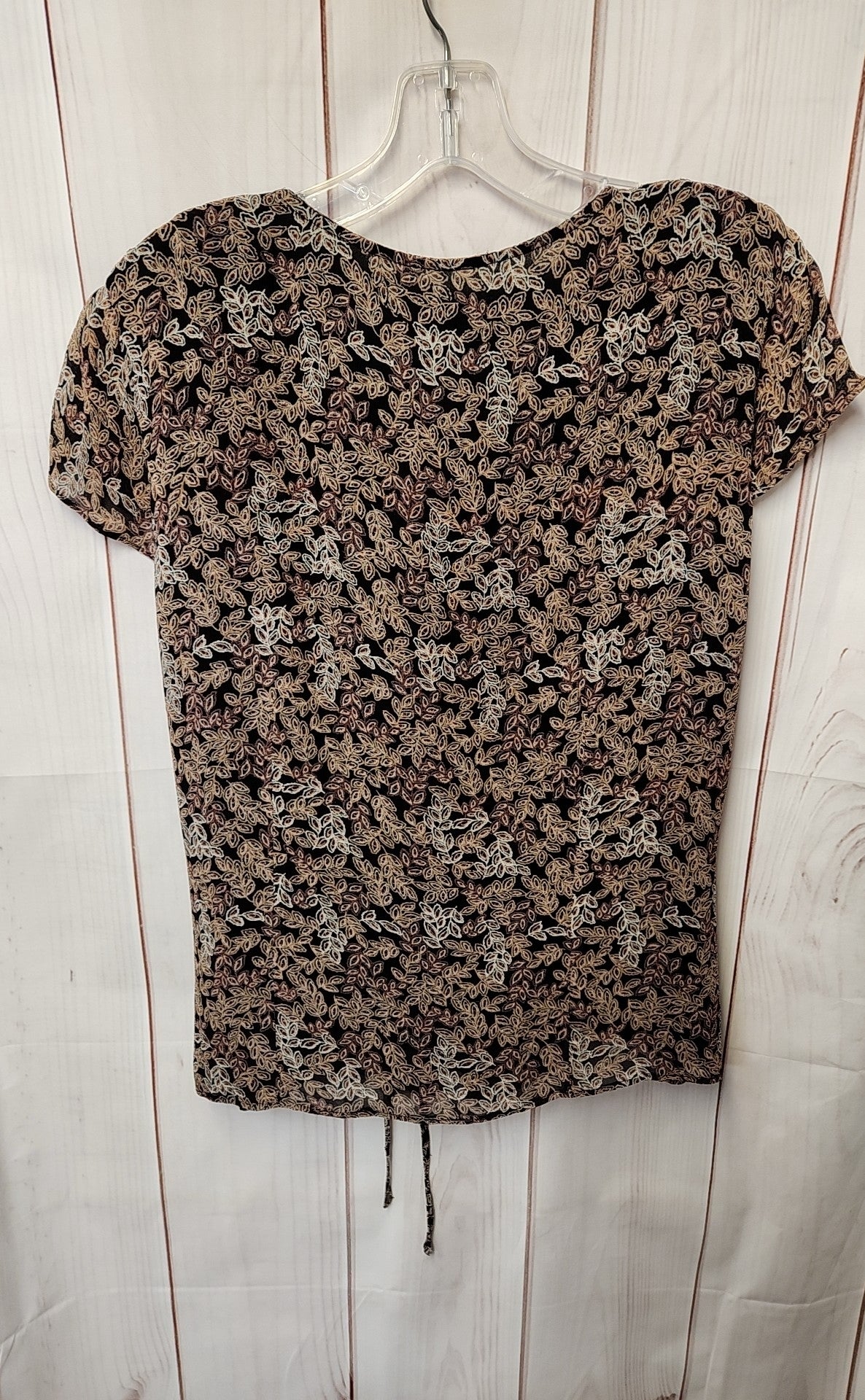 JM Collection Women's Size 10 Black & Brown Floral Short Sleeve Top