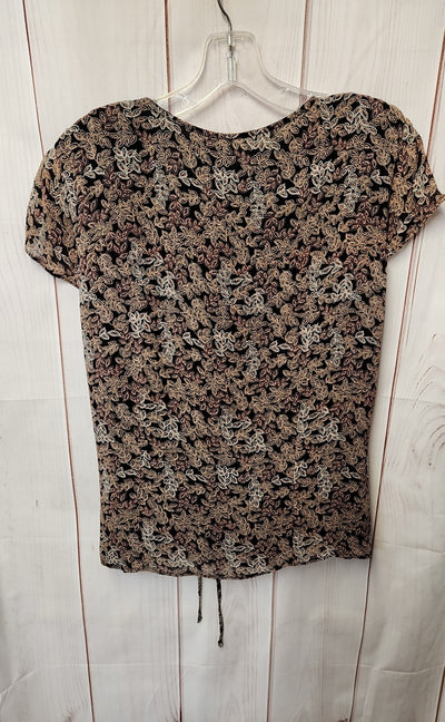 JM Collection Women's Size 10 Black & Brown Floral Short Sleeve Top