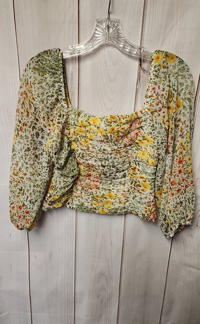 Illa Illa Women's Size S Yellow Floral 3/4 Sleeve Top