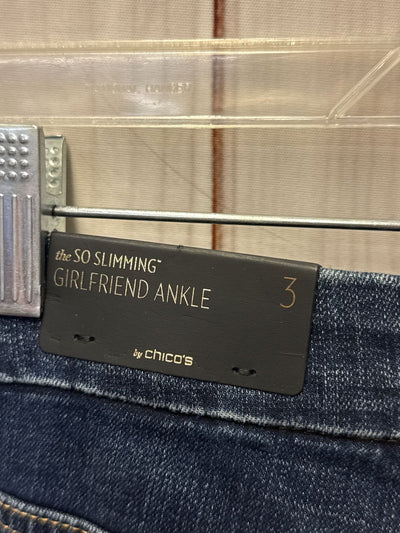 NWT Chico's Women's Size 3 = 16 Girlfriend Ankle Blue Jeans
