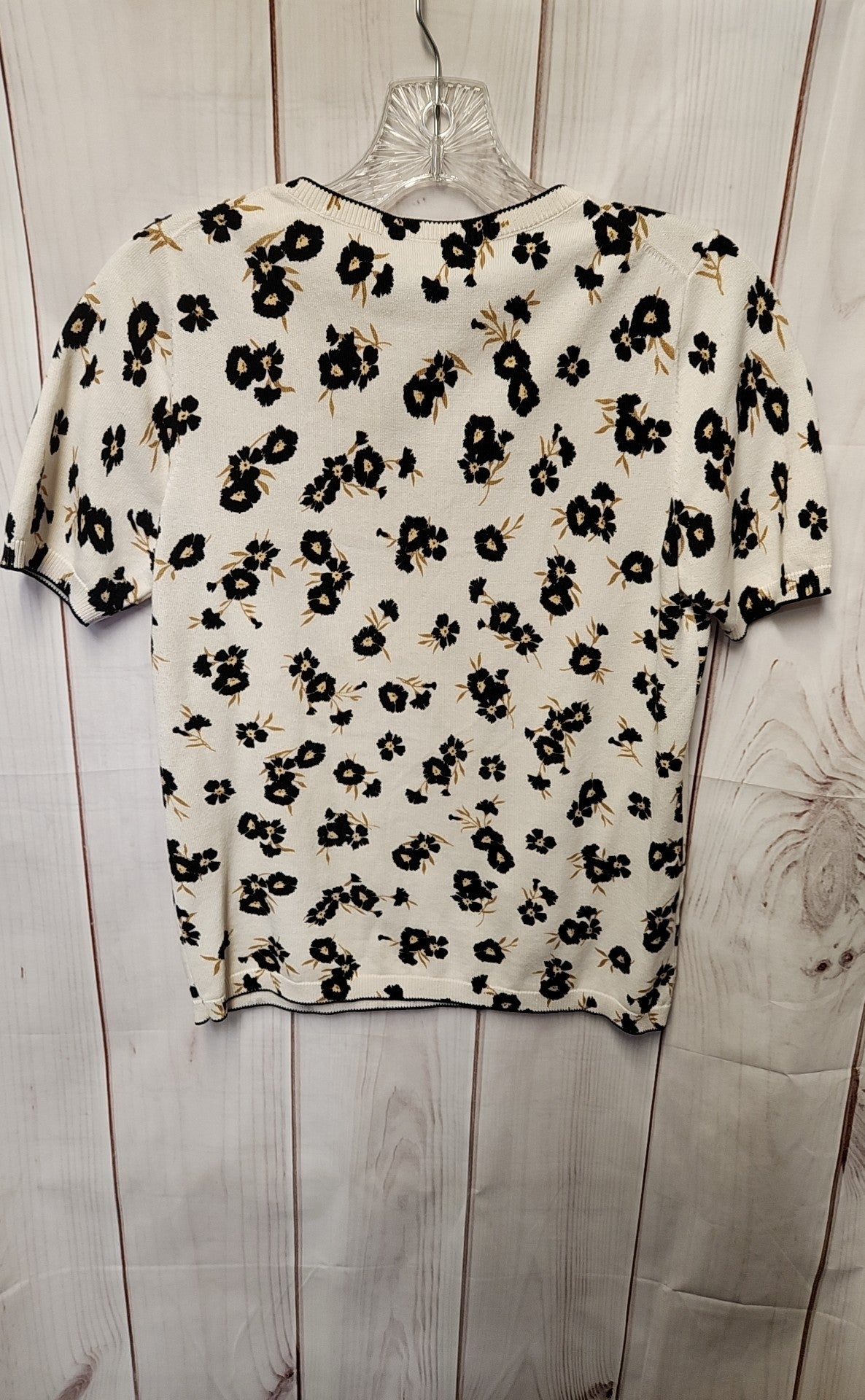 Ann Taylor Women's Size S White Knit Floral Short Sleeve Top