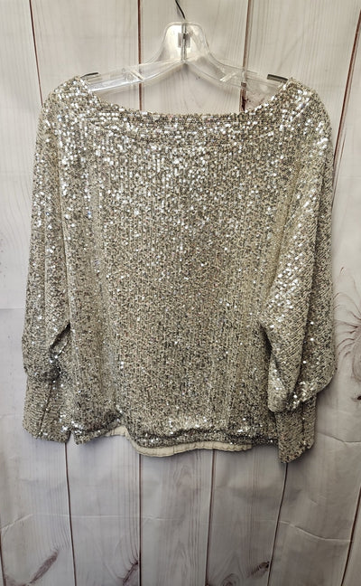 Boston Proper Women's Size M Beige Sequined Long Sleeve Top