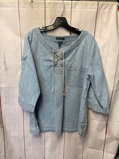Ralph Lauren Women's Size XL Blue 3/4 Sleeve Top