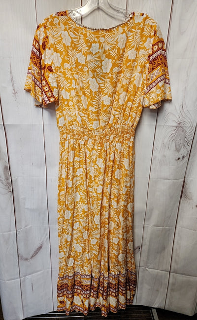 NWT Anna-Kaci California Women's Size L Yellow Floral Dress