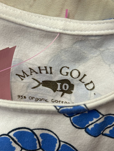 Mahi Gold Girl's Size 10 White & Blue Dress