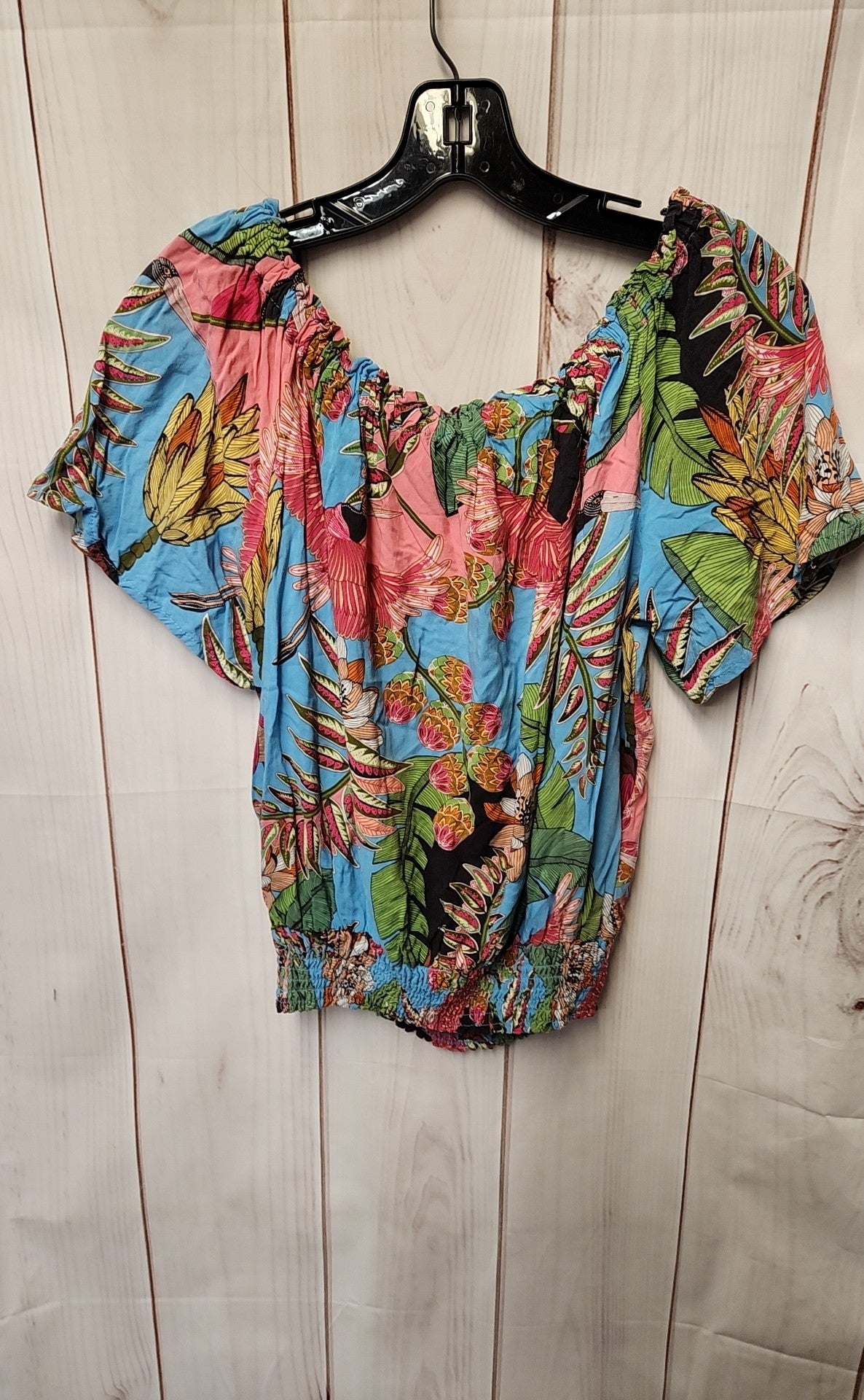 Rachel Women's Size L Blue & Pink Floral Short Sleeve Top