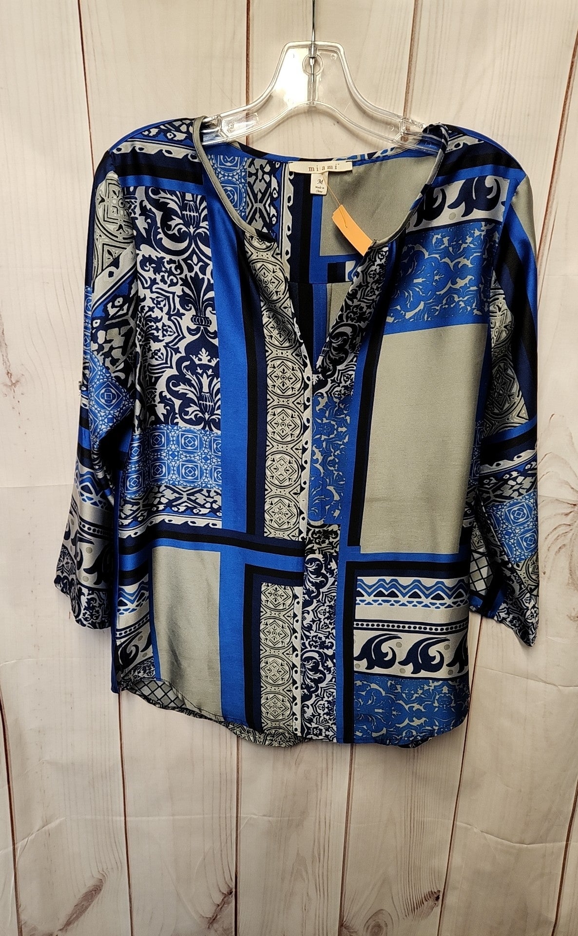 Mi Ami Women's Size M Blue & Gray 3/4 Sleeve Top