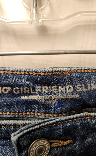 Chico's Women's Size 31 (11-12) Blue Floral Jeans Girlfriend Slim Leg Ankle