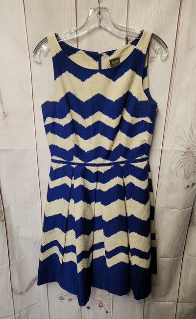 Taylor Women's Size 6 White & Blue Dress