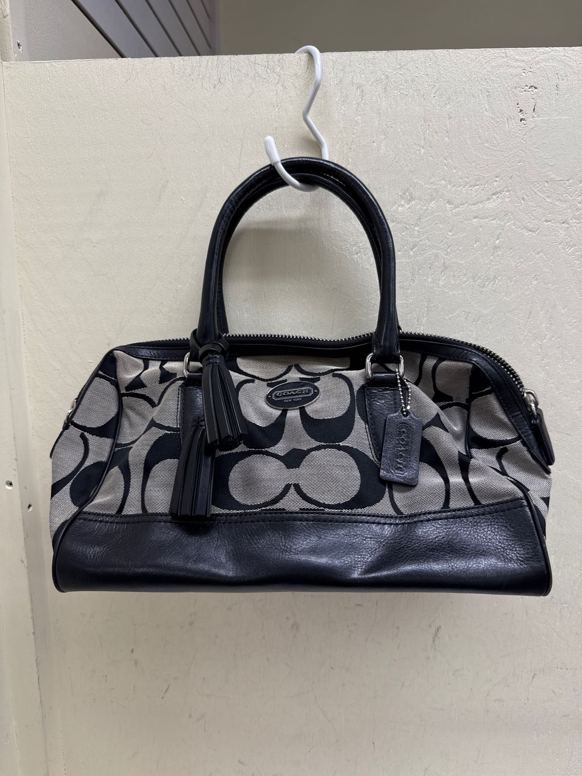 Coach 23575 Legacy Signature Haley Satchel Black & Gray Canvas Purse Bag