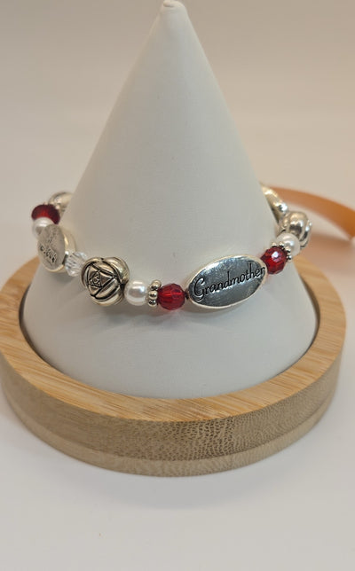 Grandmother - Love - Forever - Silver & Red Toggle Heart 8" Bracelet