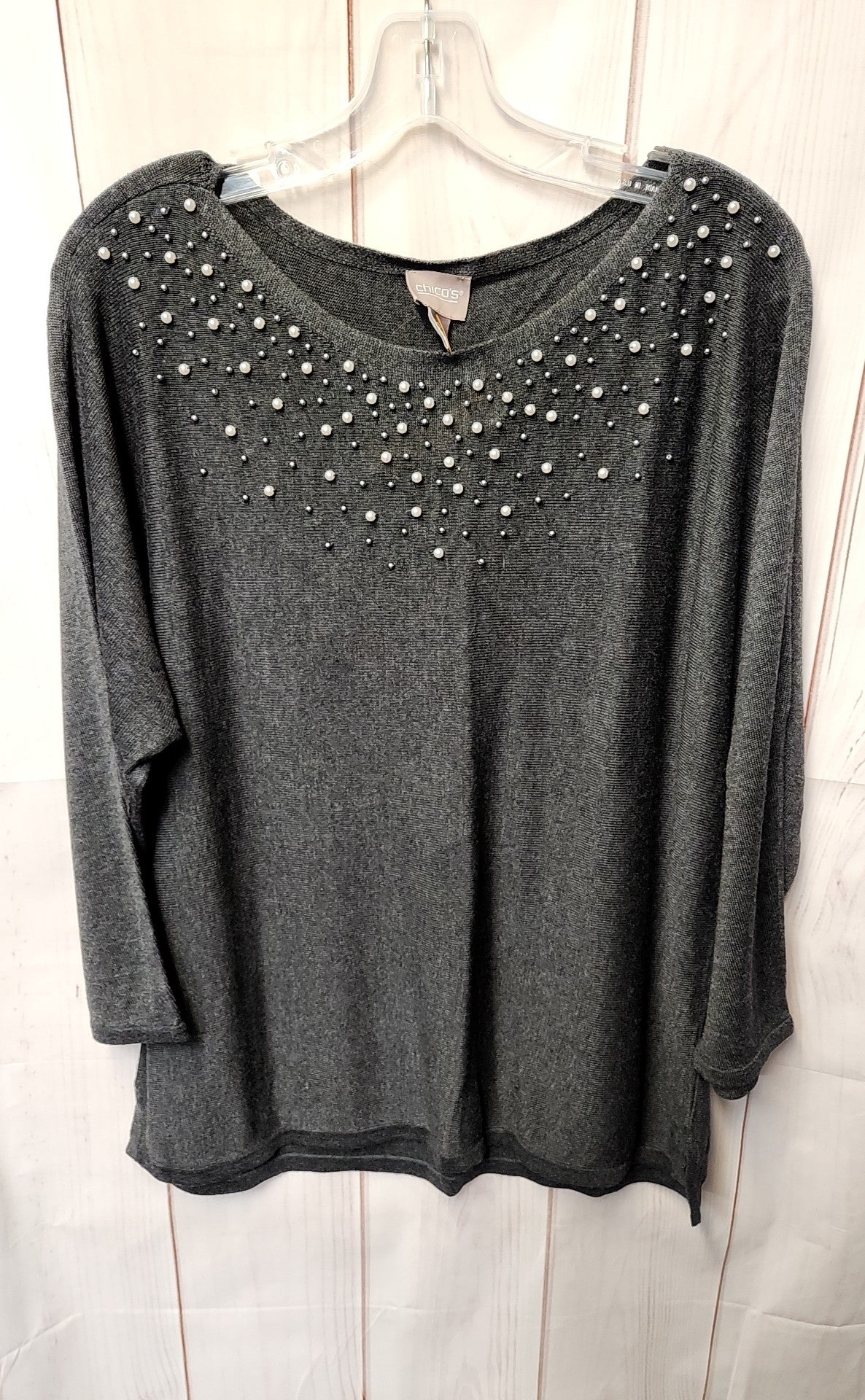 Chico's Women's Size 2 = US L Gray Beaded Sweater