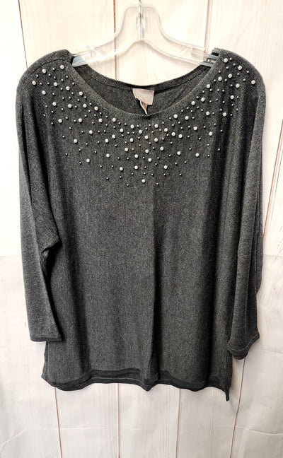 Chico's Women's Size 2 = US L Gray Beaded Sweater