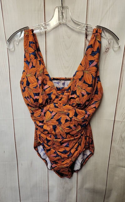 Lands End Women's Size 10 Orange Floral Swimsuit