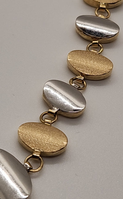 14K 585 Silver/White Gold & Gold 14K Gold Oval Necklace Reverisble 17" 19 Grams