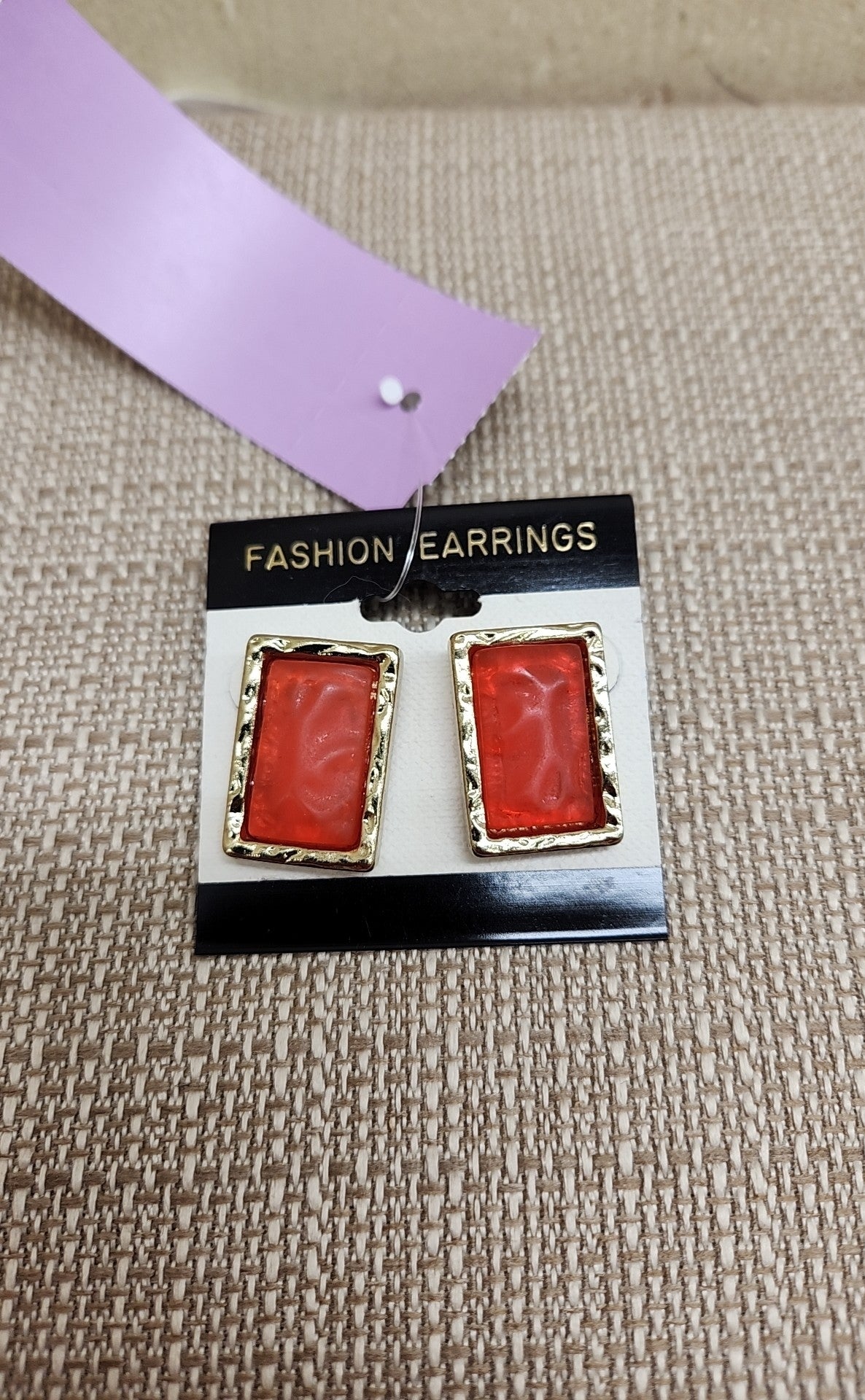 Red Rectangle Earrings